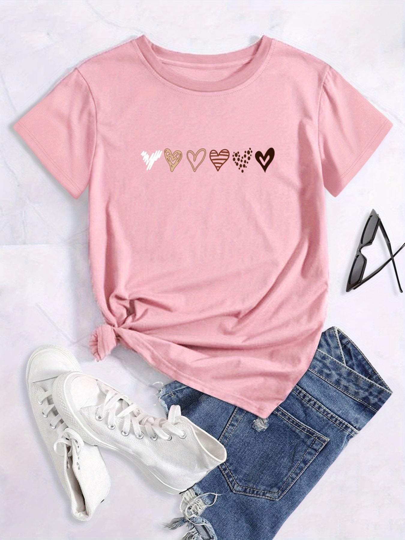 Chic Heart Motif Womens T-Shirt - Soft, Breathable Fabric - Perfect for Spring & Summer Leisurewear