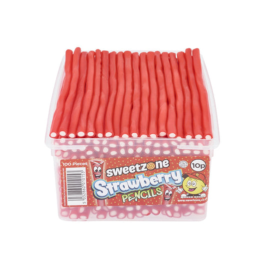 Sweetzone - Strawberry Pencil Tubs - 100pcs - Pic N Mix Style Sweets - Classic Sweet Shop Favourite - Retro Sweets Gift Box - Christmas Gifts - Perfect Gift Ideas - Bulk Sweets