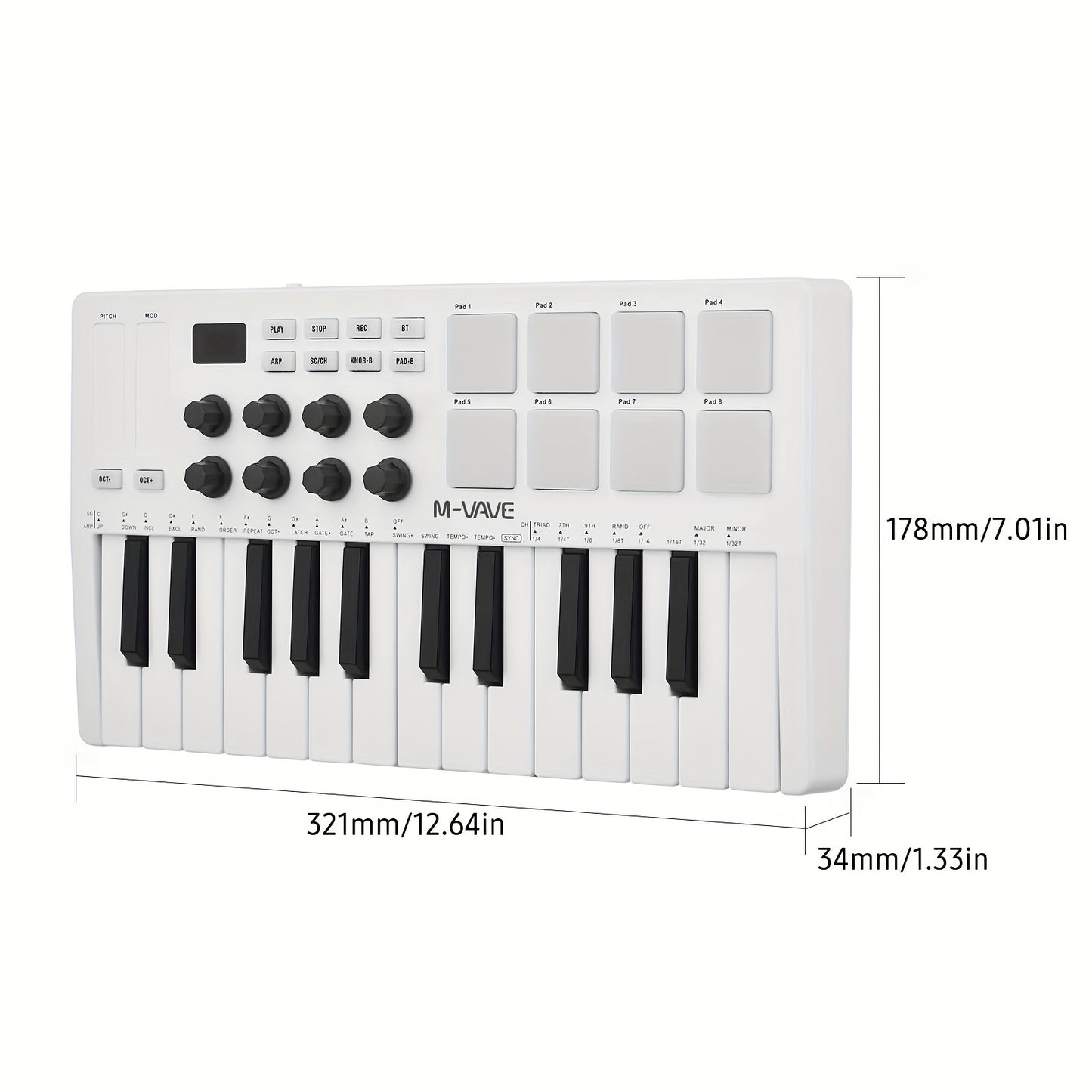 MIDI Master 25 - Portable Mini USB MIDI Controller with 25 Velocity Sensitive Keys, 8 RGB Backlit Pads, 8 Knobs, and Eid Al-Adha Mubarak Design