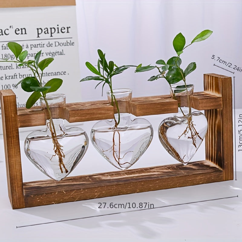 Hydroponic Plant Terrarium Love Heart Vase With Wooden Stand