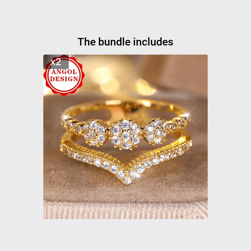 ANGOL'S Elegant Boho Double V-Cut Ring with Adjustable Trim - Luxurious Golden-Tone Zirconia Inlay, Perfect for Parties & Daily Wear, Adjustable Ring|Elegant Boho Ring|Cubic Zirconia Ring, Angel Jewelry