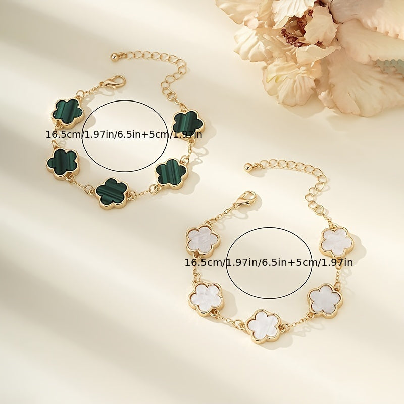 2 Pcs Set Of Exquisite Lucky Flower Design Bracelet Alloy Jewelry Elegant Leisure Style For Women Daily Dating Hand Decor