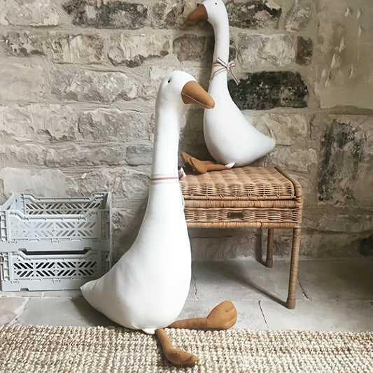 LA DEARCHUU Cartoon Goose Plush Toy - Cute White Duck with Orange Beak & Webbed Feet, Ideal for Baby Room Decor, Playful Animal Plaything, Playful Duck Toy|Playful Duck Design|Soft Texture
