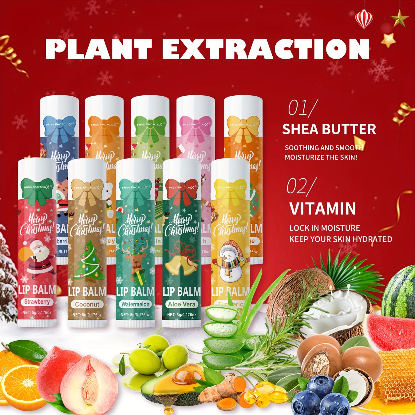 Gift Set 10pcs/Box Deep Hydration Long-Lasting Moisturizing Lip Balm Set Smooth Lips Christmas Theme Gift New Year Gift Valentine'S Day Gift, Travel Lip Balm Set, Texture(s) ranged from Gel beads + normal forms, Warm Pink+you