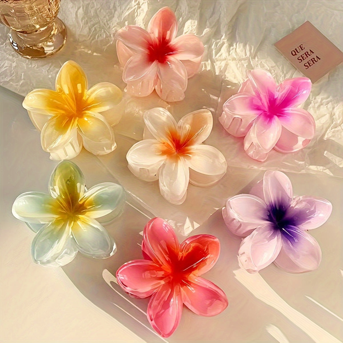 6pcs/1pc Random Color Egg Flower Hairpin, Plastic Fairy Elegant Hairpin, Ideal Gift Choice Gradient Color Flower Hair Claw Clip - Sweet and Elegant Hawaiian Style, Suitable for Women and Girls - Fashion Casual Accessories, Ph