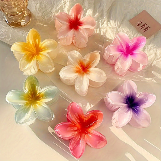 6pcs/1pc Random Color Egg Flower Hairpin, Plastic Fairy Elegant Hairpin, Ideal Gift Choice Gradient Color Flower Hair Claw Clip - Sweet and Elegant Hawaiian Style, Suitable for Women and Girls - Fashion Casual Accessories, Ph