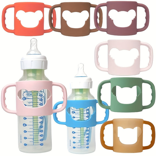 [Silicone Baby Handle] Soft Elastic Silicone Baby Bottle Handle With Cartoon Pattern | Daily Use Baby Bottle Accessories | Suitable For Most Neck Bottles