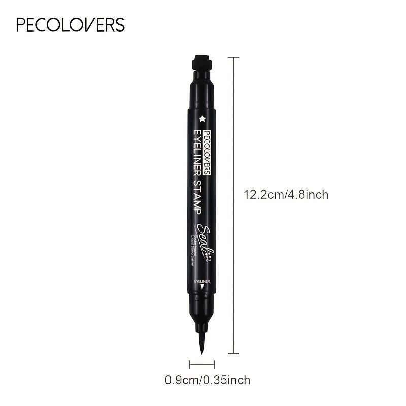 PECOLORVERS 2 in 1 Waterproof Black Liquid Eyeliner & Stamp Set - Alcohol Free, Quick-Drying Eye Makeup with Star, Moon, Heart, Flower Stamps