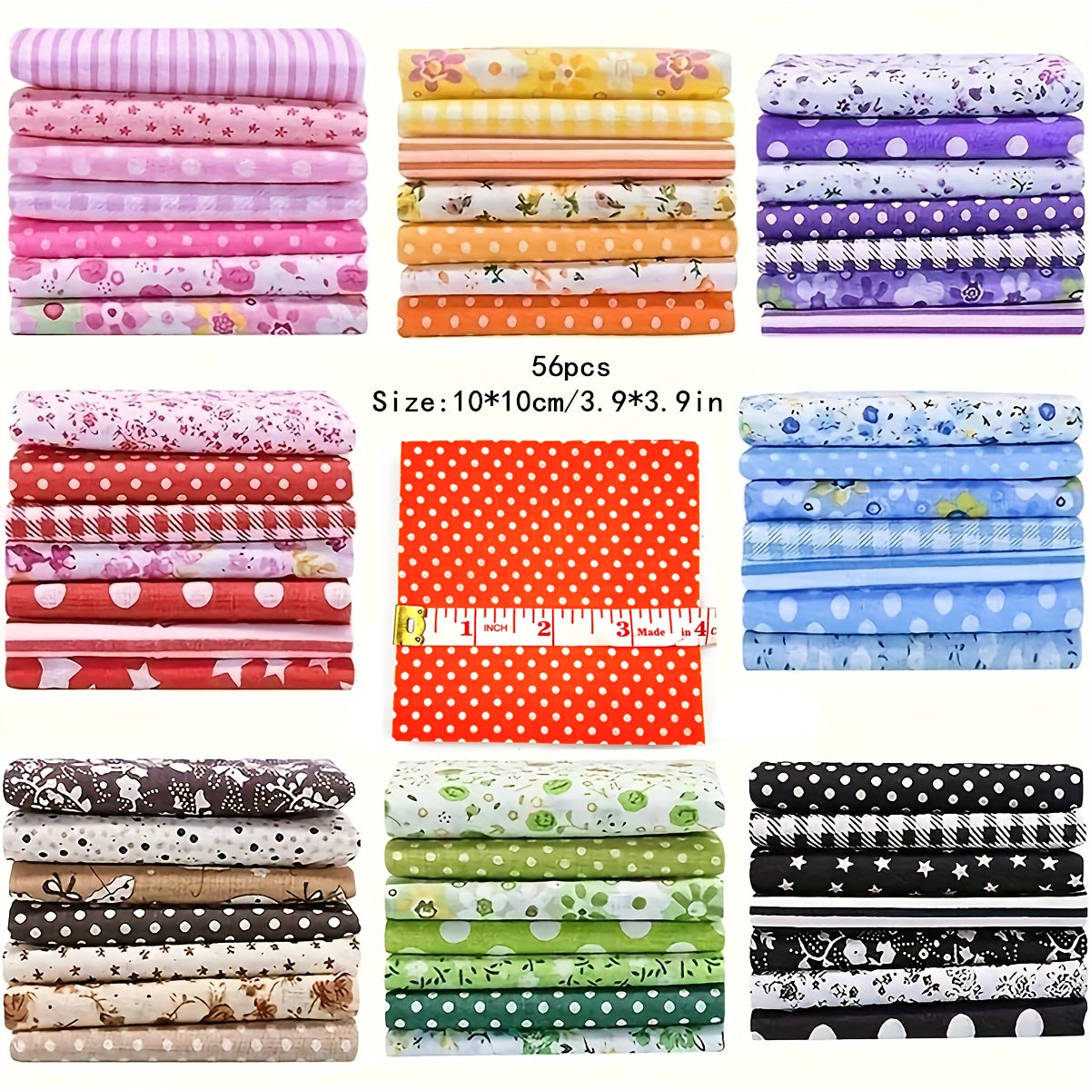 56pcs Patchwork Cloth Set, Flower Cloth, Cotton Blend Cloth, For DIY Sewing Scrapbooking Quilting Craft Patchwork 10cm*10cm/25cm*25cm