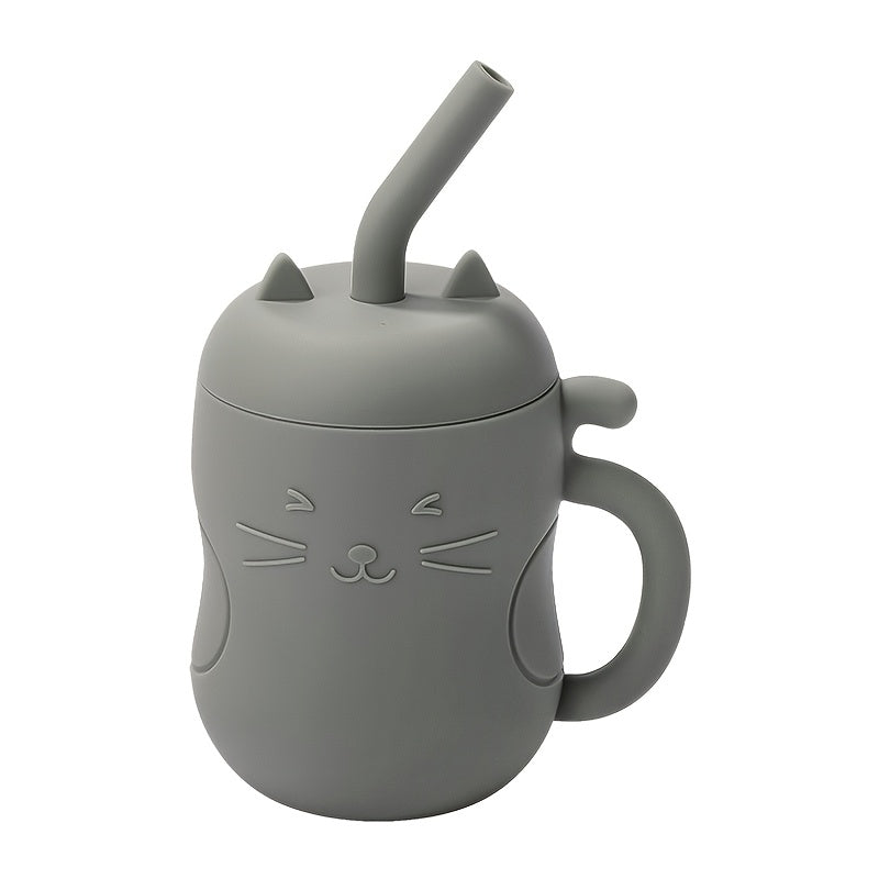 TYRY.HU Baby Learning Cup with Straw & Lid - Leak-Proof Soft Silicone Training Cup Suitable for, Feeding, Lid & Straw, Cute Cat, Easy to Clean, (4 Colors: ///)
