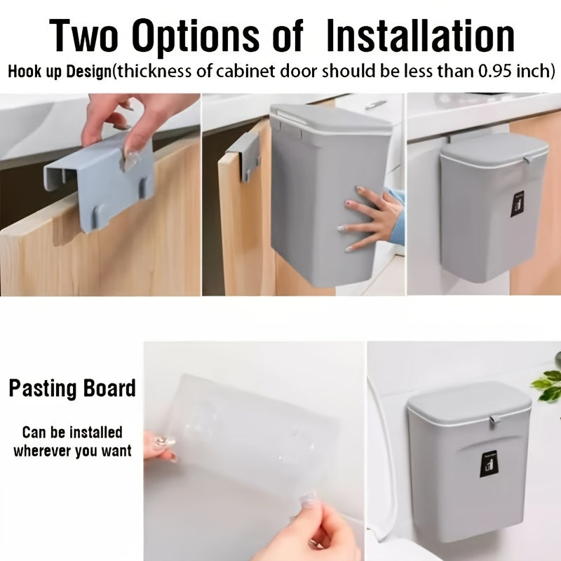 1pc Under Cabinet Door Hanging Trash Can - No Drill Installation, Durable Plastic Rectangular Kitchen Waste Bin with Lid, Space-Saving Pull-Out Cabinet Organizer for Utensils & Food Scraps (Black/White), Trash Cans for Kitche