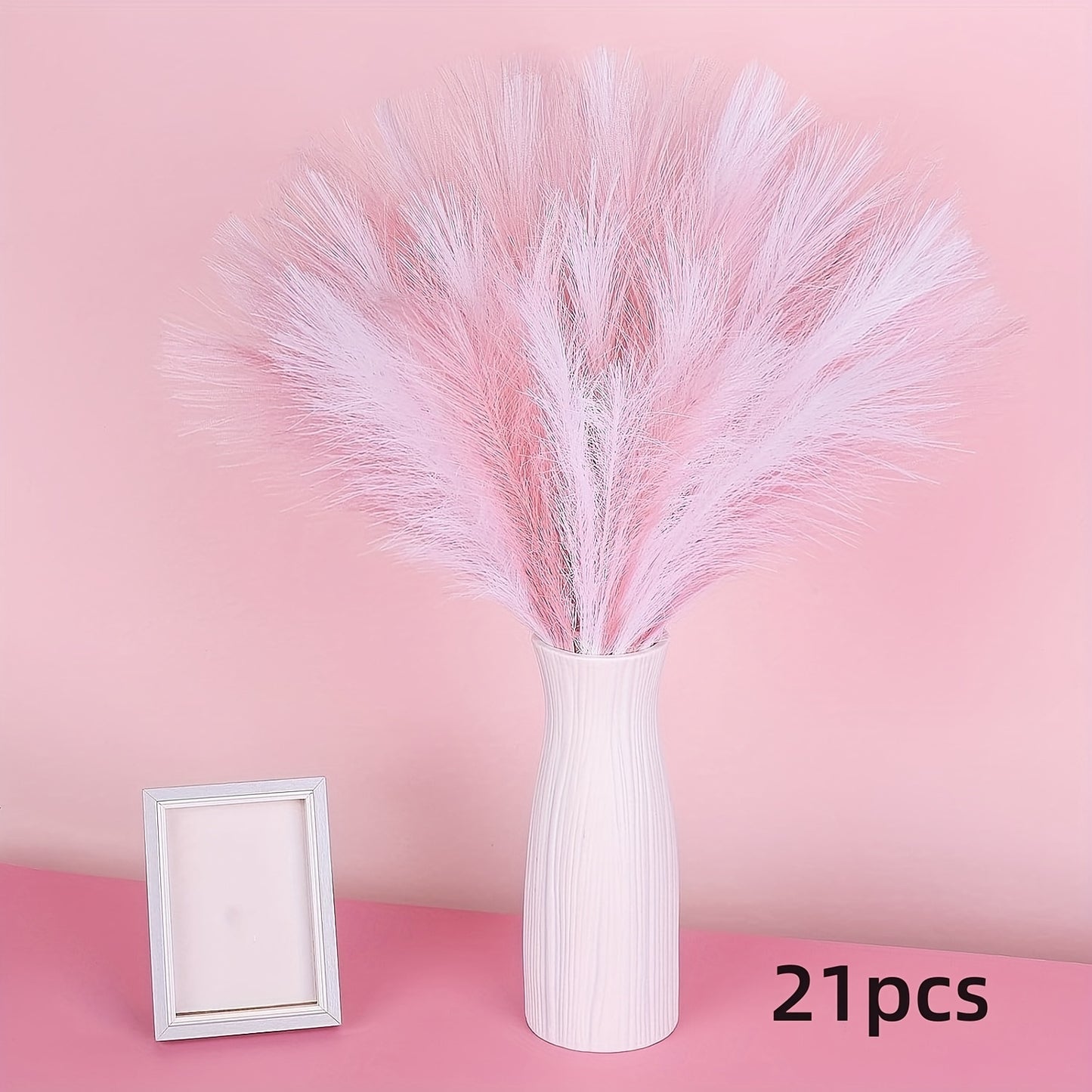 21pcs Artificial Pampas Grass - Faux Reed Feathers for Home & Wedding Decor, Perfect for Vase Display, Event Styling, Table Centerpiece, Natural Aesthetic, Minimalist Arrangement, Realistic Texture, Durable Stems, Feather Acc