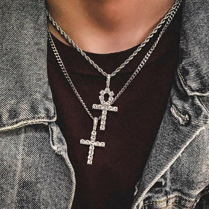 Hip Hop Cross Copper With 4mm Zirconia 14K Golden Plated Pendant Necklace