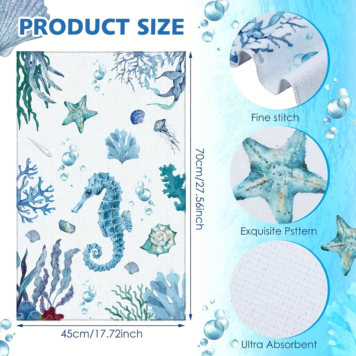 6-Piece Beach Ocean Kitchen Towel Set - Ultra-Absorbent, Super-Soft, and Perfect for Kitchen Decor - Vibrant Turtle Design, Ocean-Inspired Animal Theme, Ideal for Hand Drying and Wiping Down Surfaces, 45 x 70 cm