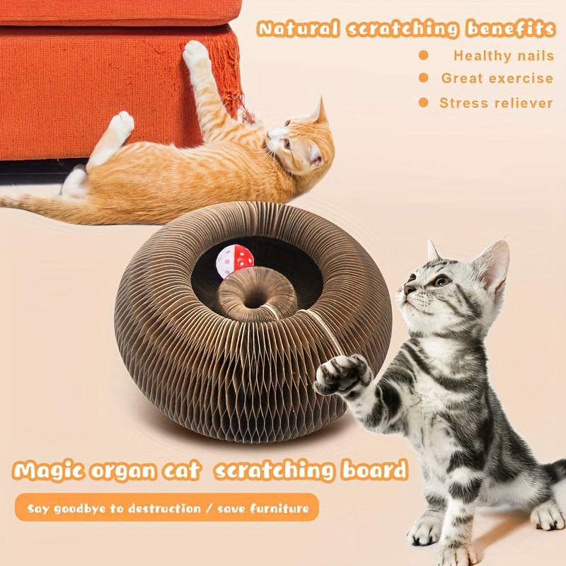 Foldable Cat Scratch Board Toy With Bell Ball And Glass Ball, Durable And Reusable Cat Scratching Pad Cat Claw Grinding Toy