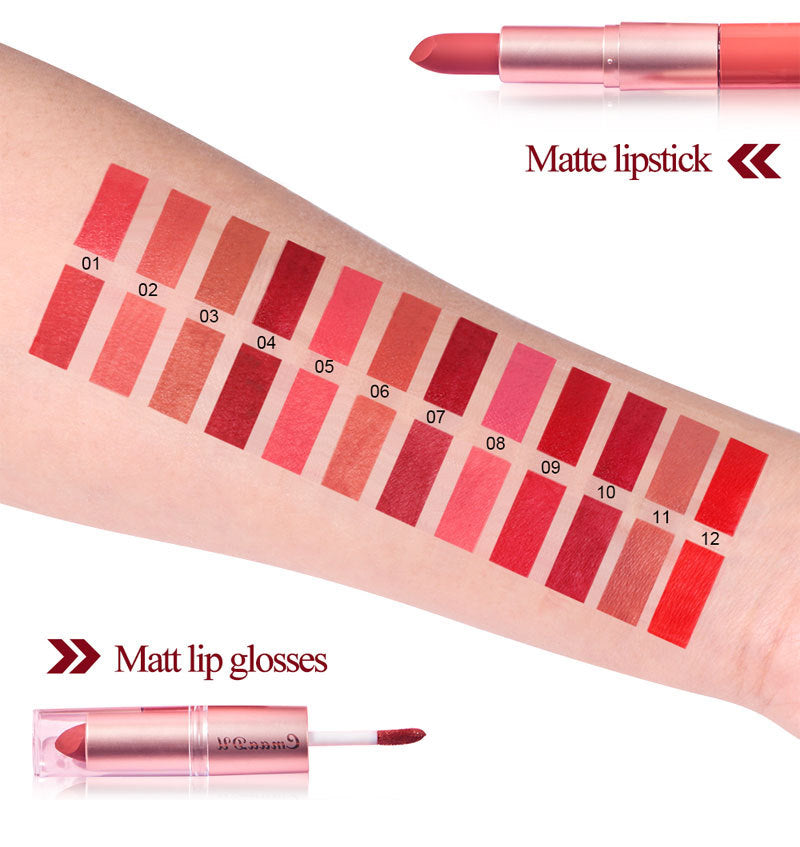 Long-Lasting 3-Color Lipstick & Lip Gloss Set - Double Headed Design for Natural, Lustrous Texture - Perfect Valentine's Day Gift for Women Valentine's Day Gifts