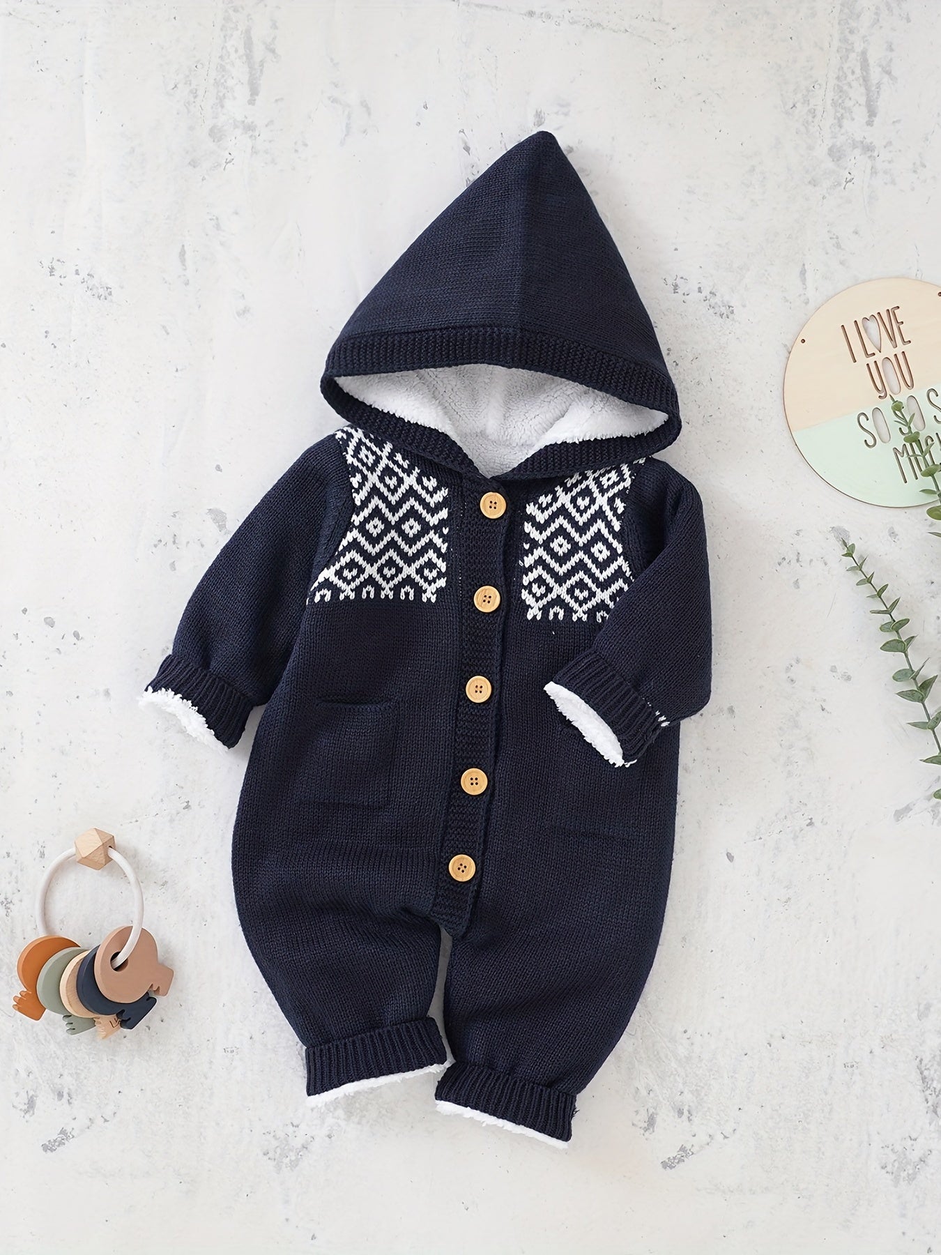 [Knit | Jumpsuit] Long Sleeve Hooded Newborn Boys And Girls Knitted Jumpsuit With Pants
