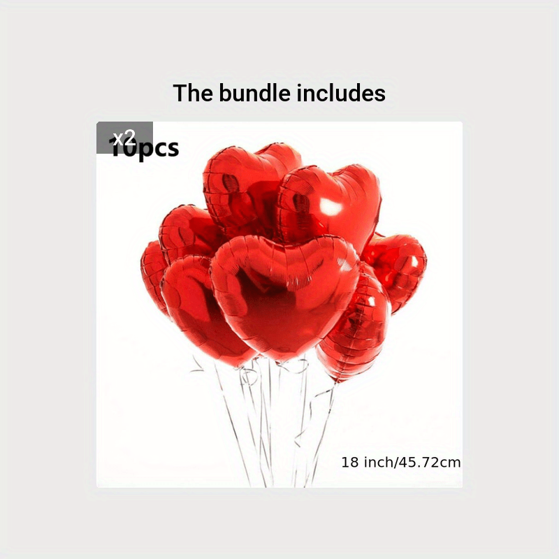 10 Pack 45.72 cm Red Heart-Shaped Foil Balloons - Metallic Glossy Valentine's Day Decorations for Parties, Romantic Events, Indoor & Outdoor Decor, Romantic Decorations | Metallic Finish | Reflective Surface