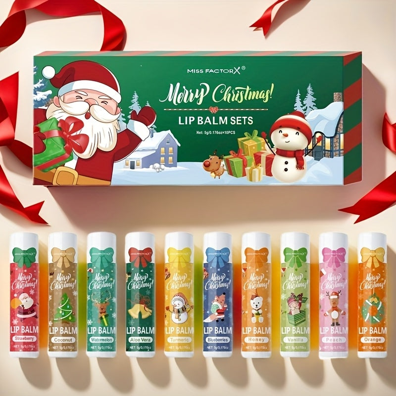 Gift Set 10pcs/Box Deep Hydration Long-Lasting Moisturizing Lip Balm Set Smooth Lips Christmas Theme Gift New Year Gift Valentine'S Day Gift, Travel Lip Balm Set, Texture(s) ranged from Gel beads + normal forms, Warm Pink+you