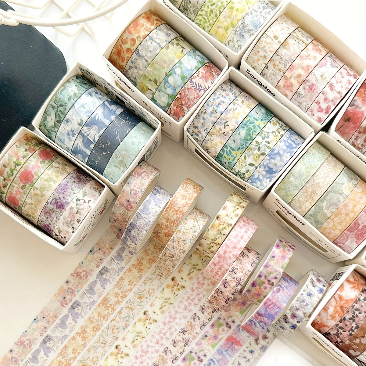 5 Rolls of Washi Tape Flower Series Tear-Off Traceless Decorative Sticker Tape Suitable for Diaries, Photo Albums, Schedules and Party Decorations
