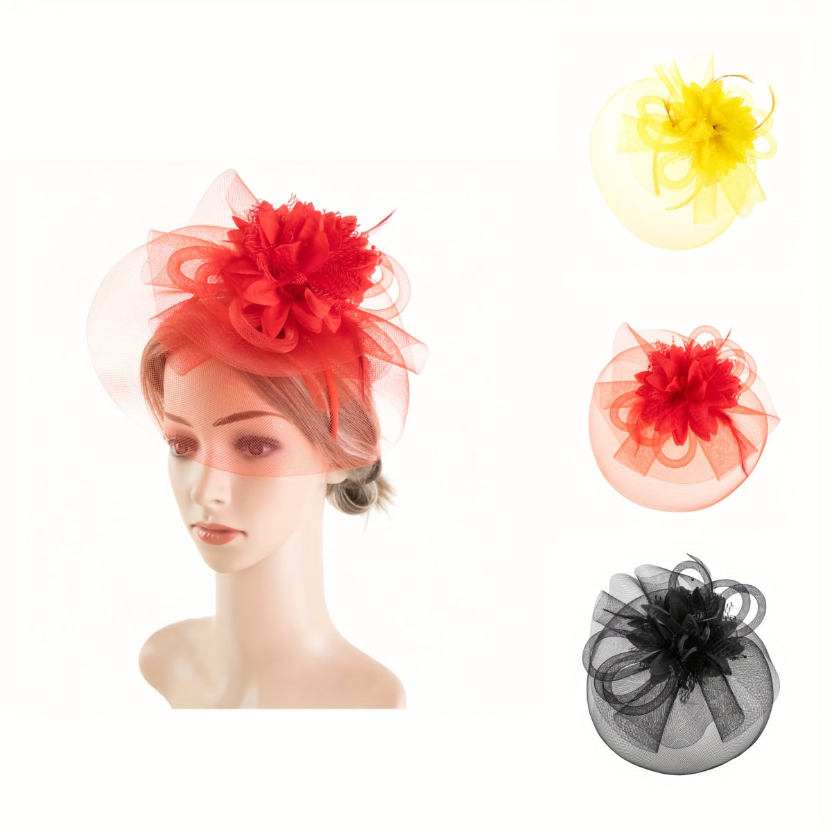 1pc Women Hair Accessories Mesh Flower Faux Feather Mesh Veil For Birthday Jockey Club Wedding Derbyhat Church Hat Accessories