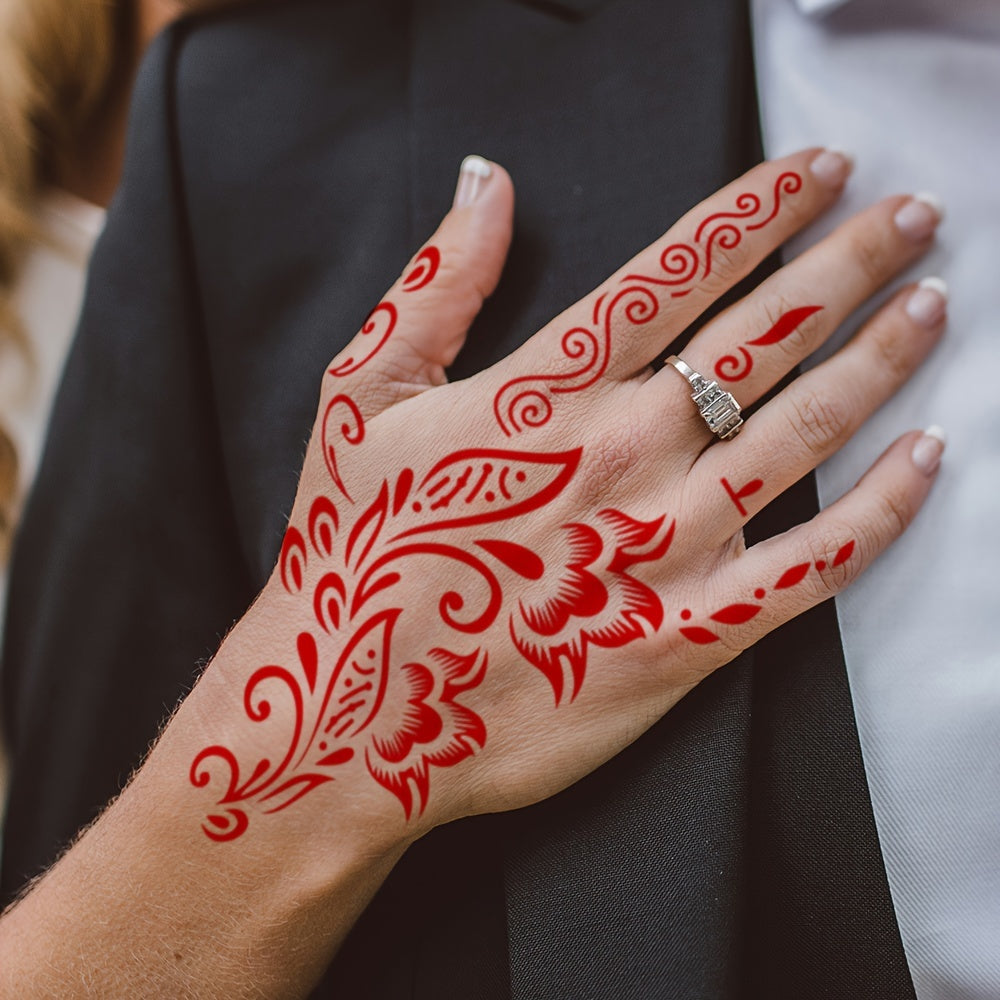 6 Sheets Good Quality Flower Pattern Henna Tattoo Stencil Stickers Color Painting Temporary Hand Tattoo Template Glitter Painting Hollow Stickers for Body Art Makeup Mehndi Designs