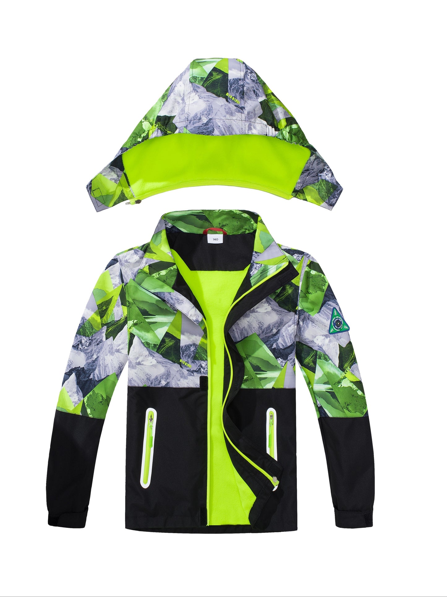 TOP&SKY KIDS Boys Lightweight High Quality Jacket with Removable Hood - Windproof Coat, Full-Zip Closure, Green/Black Camo, Machine Washable Outerwear for & Kids (Spring/Fall) - Ideal for Running, School, Travel, Kids Outdoor