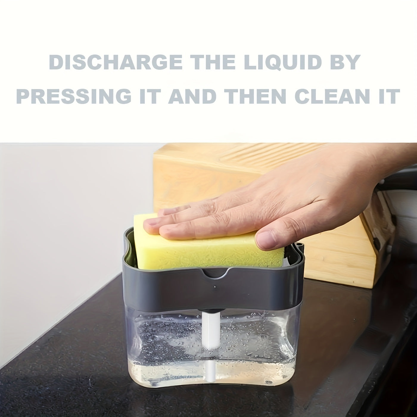 Modern Plastic Dish Soap Dispenser with Sponge Holder, Lightweight Square Kitchen Sink Accessory, Space-Themed Solid Colour Design, Hand Wash Only