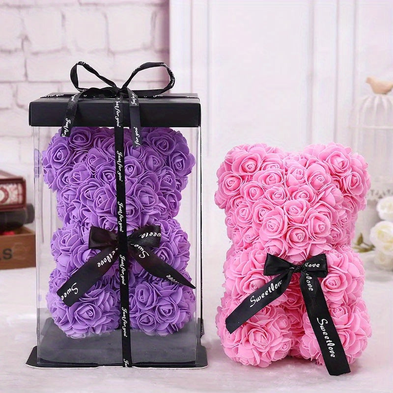 Single Artificial Rose Bear - Soft, Realistic, and Lifelike Flower Petals, Exquisite Craftsmanship, Romantic Gift for Every Occasion, Anniversary, Birthday, Wedding, Valentine's Day, and More - No Box Included
