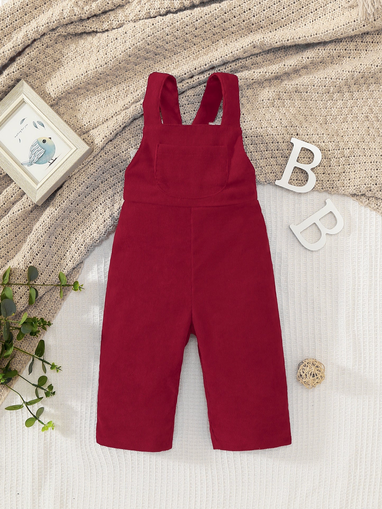 Casual Corduroy Knotted Toddler Baby Overalls, Jumpsuit With Pocket, Retro Strap Pants For Boys Girls