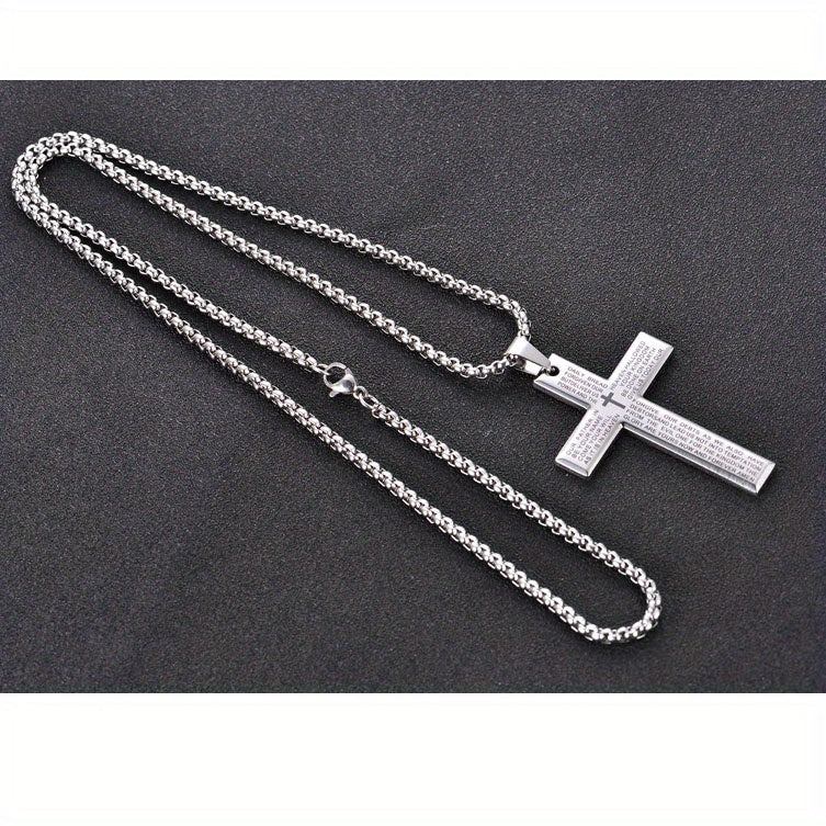 1pc European and American trendy new religious engraved cross necklace, and versatile for men and women, cross pendant necklace