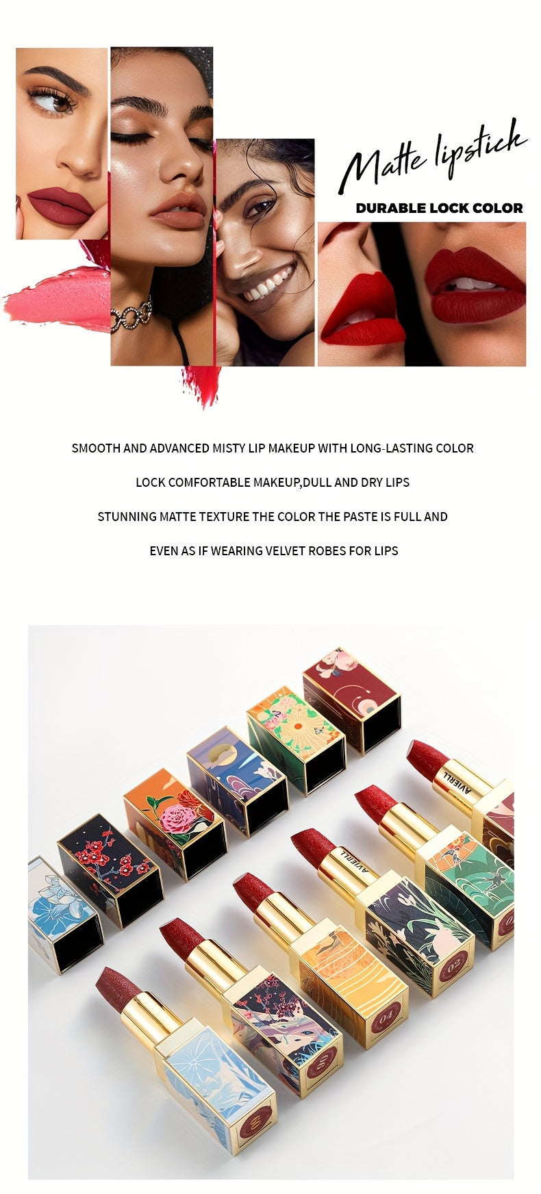 Exquisite Matte Velvet Lipstick Set - Moisturizing, Non-Sticky, Smudge-Proof, Waterproof, Lipstick - Perfect Festival Gift For Women - Chinese Traditional Printed Valentine's Day Gifts, Lunar New Year Gifts