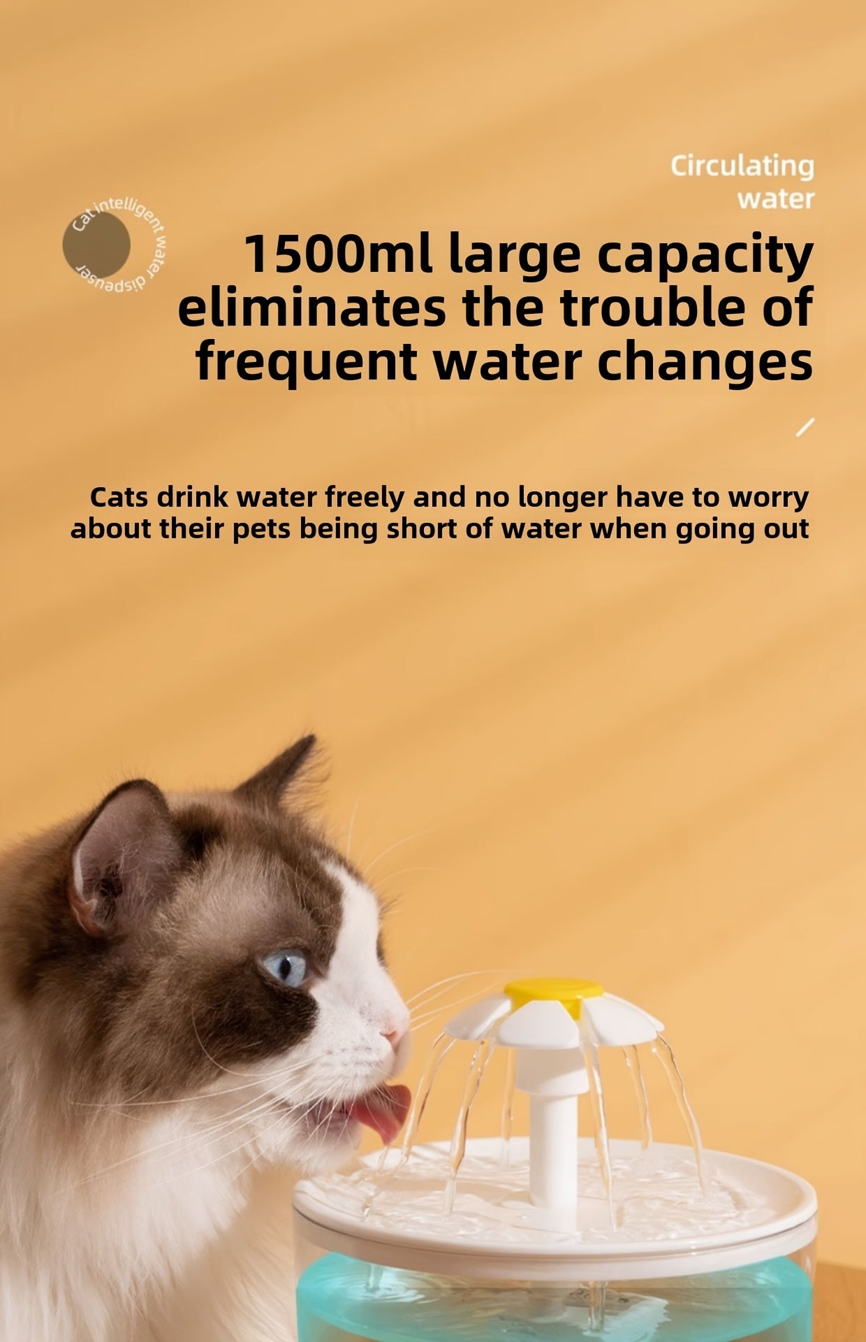 Fountain Flower Cat Drinking Machine Water Dispenser Automatic Recirculation Live Water Flowing Drinking Basin Pet Dog Kitten Water Feeder Large Cap