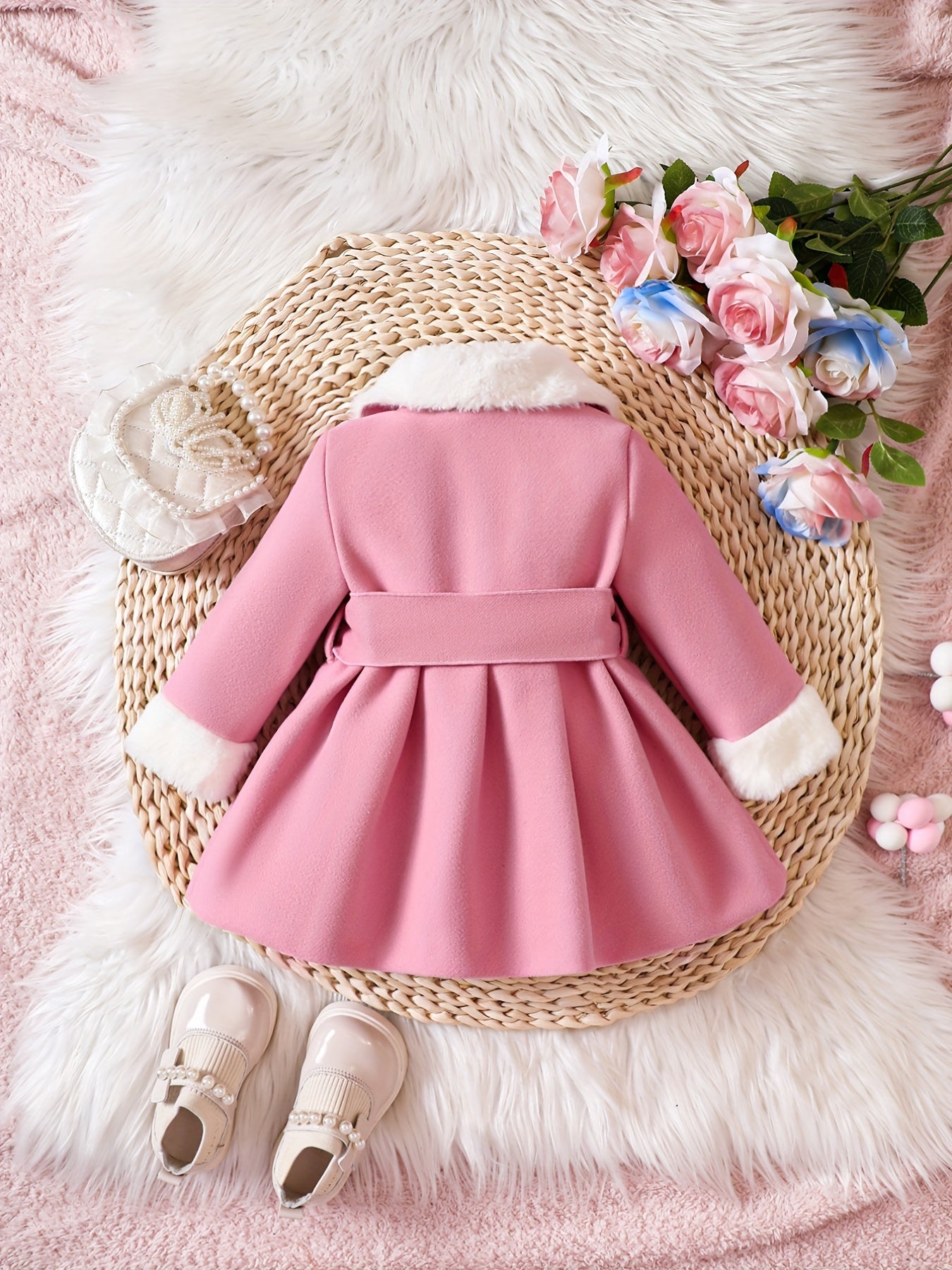 Fashionable And Versatile Coat for Baby Girls in Autumn And Winter, a Perfect Mother'S Day Gift. Adorable Plush Coat with a Bow And Collar, Designed for a Sweet Princess Look. Soft And Comfortable Outerwear to Keep Baby Warm