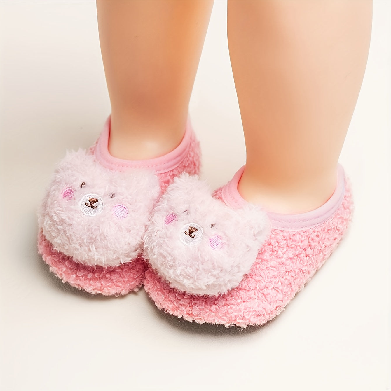 Baby Bear Slippers & Socks - Soft-Soled Non-Slip Indoor/Outdoor First Walkers, Cute Pink & Brown Teddy Bear Design with Paw Print Sole, All-Season Breathable -like (Hand Wash Only) for & ( &)