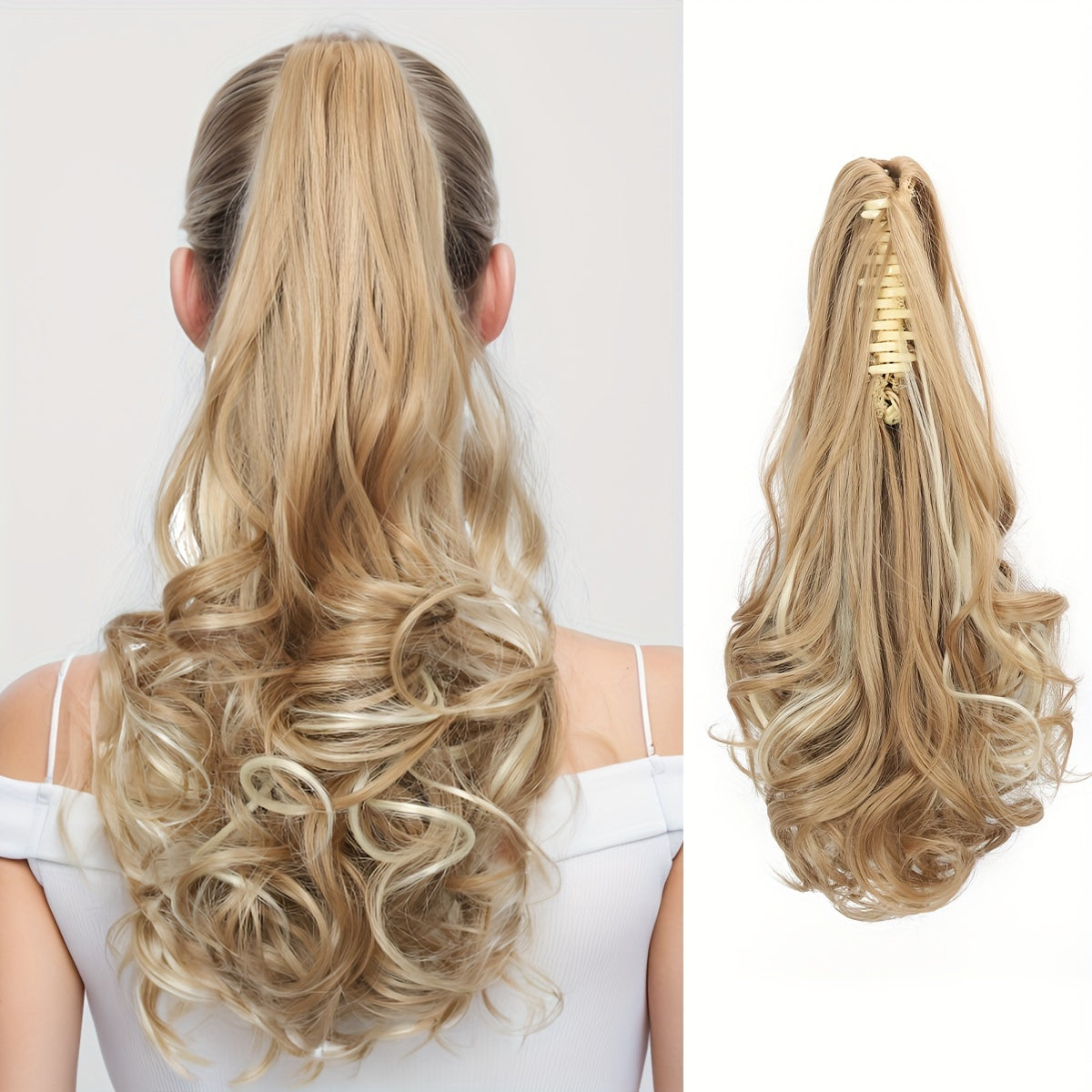 14-Inch Claw Clip Ponytail in Various Colors, Extended Pear Flower Curls, Multi-Layered Long Wavy Ponytail, Synthetic Hair Extensions Suitable for Women to Wear During New Year Role-Playing.
