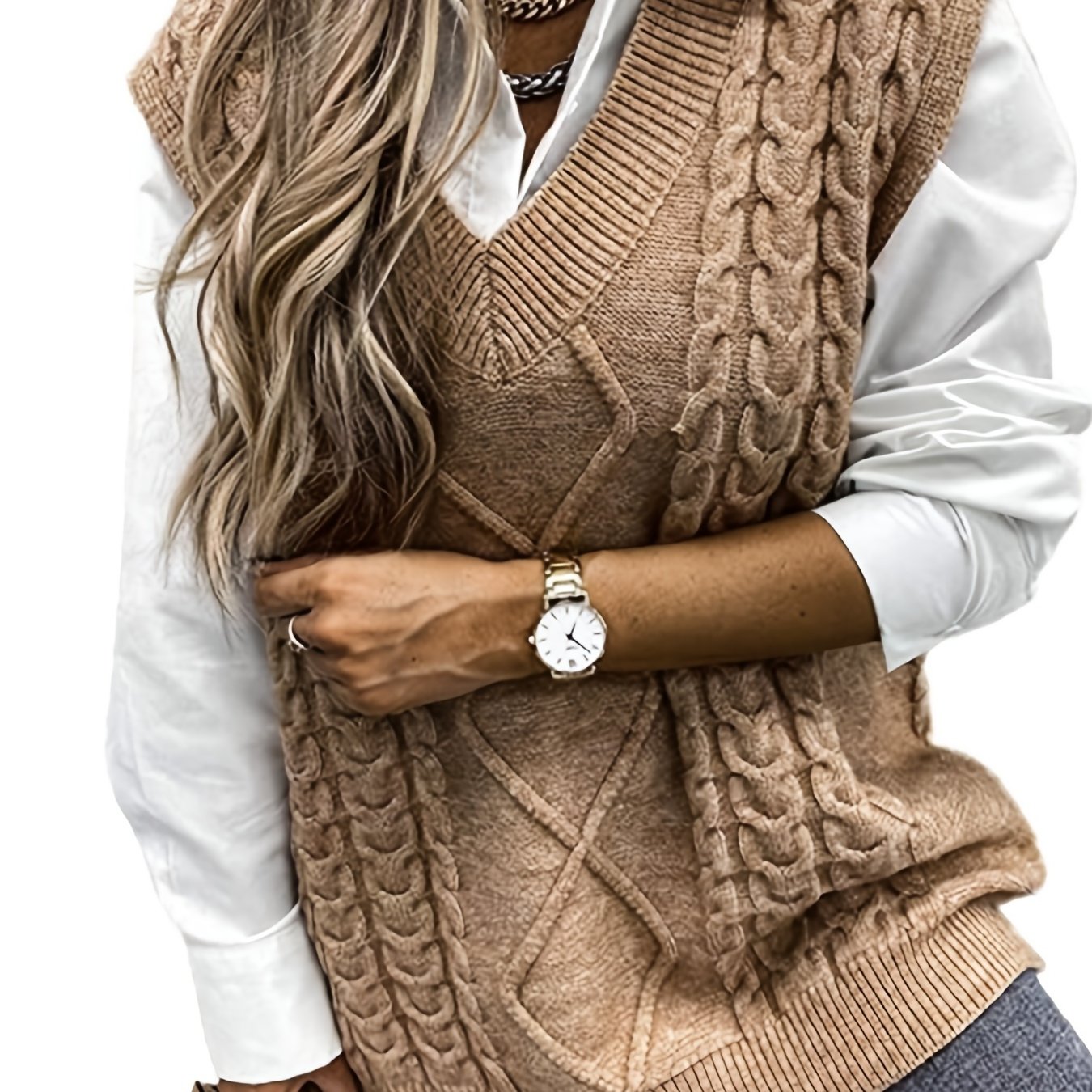 Women'S Sleeveless V-Neck Sweater Vest | Medium Stretch, Rib, Casual Style for Spring/Fall