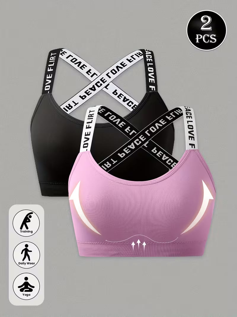 2pcs Women's Letter Print Strapless Backless Sexy Sports Bras