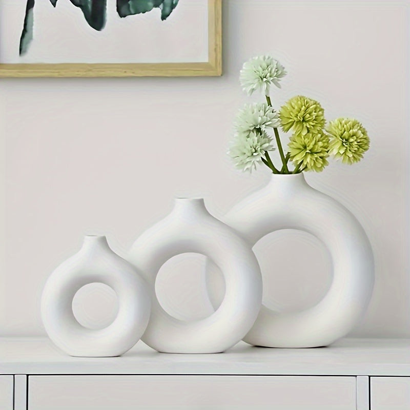 1pc Lightweight Plastic Modern Nordic Geometric Circle Planter - Round Centerpiece For Living Room Flower Vase Home Decor