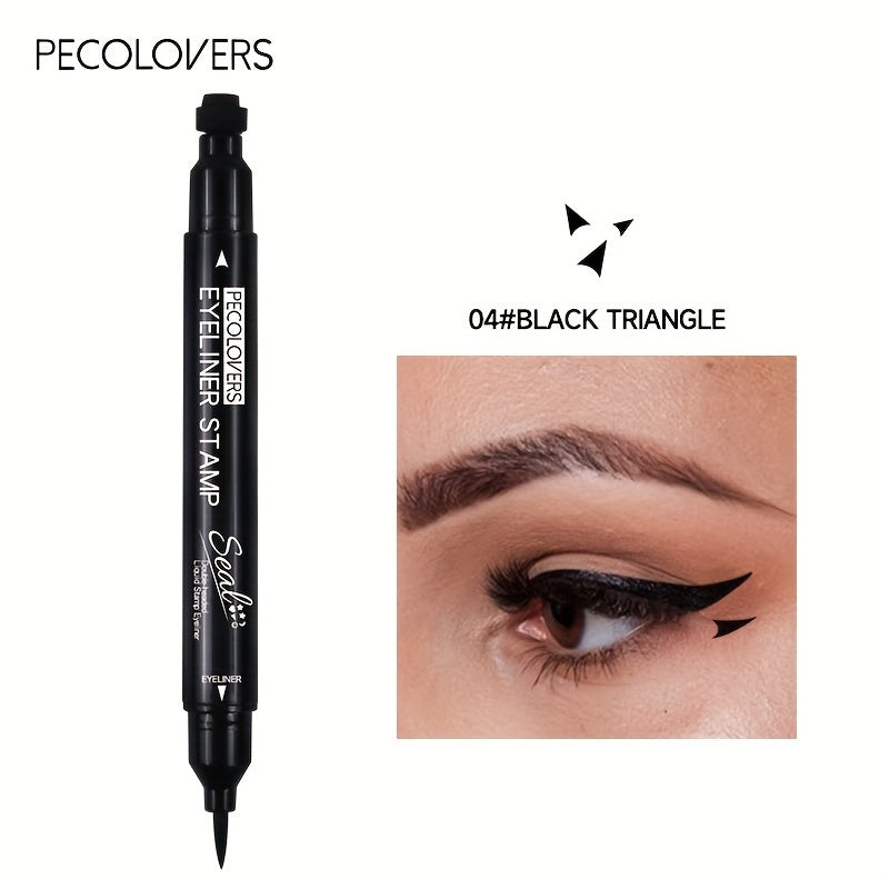 PECOLORVERS 2 in 1 Waterproof Black Liquid Eyeliner & Stamp Set - Alcohol Free, Quick-Drying Eye Makeup with Star, Moon, Heart, Flower Stamps