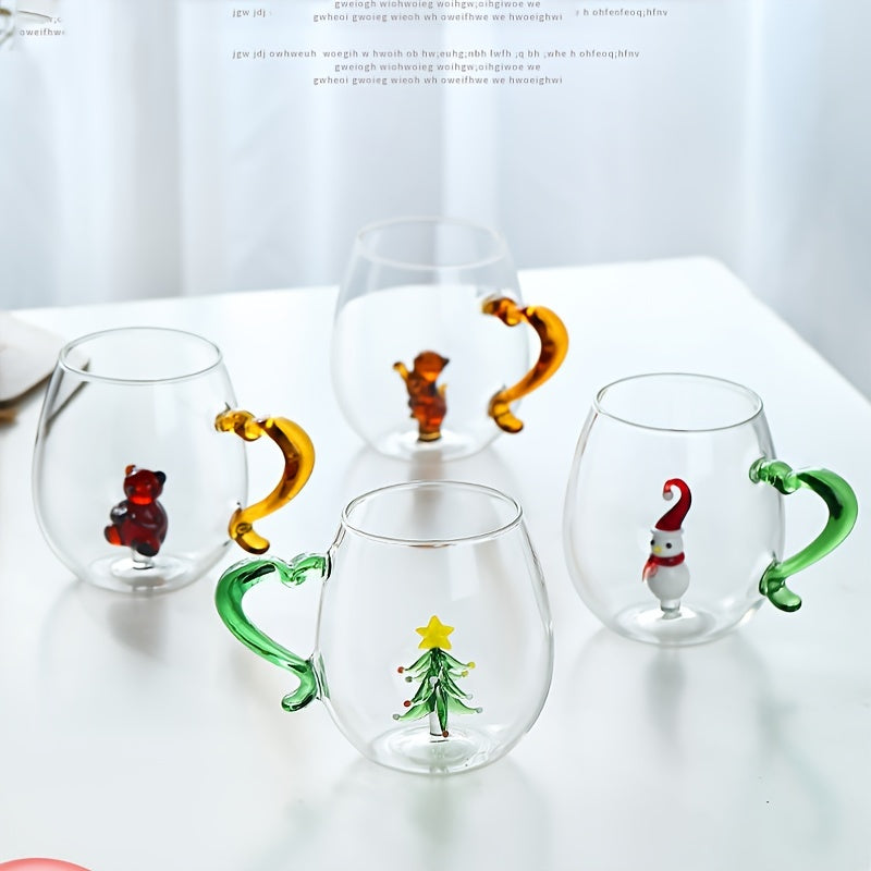 1pc Christmas Tree Glass Cup, Christmas Snowman Cartoon Character Creative Lover Cup, High Borosilicate Glass Cup 3D Shaped Glass Cup Three-dimensional High-looking Valentine'S Day Glass Cup, Lover'S Day Love Milk Juice Glass