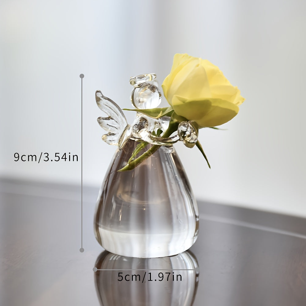 Elegant Angel-Shaped Glass Vase for Fresh and Dry Flowers - Contemporary Cylinder Design, Perfect for Living Room, Dining Table, Coffee Table Decor, No Battery Required, Flower Vase