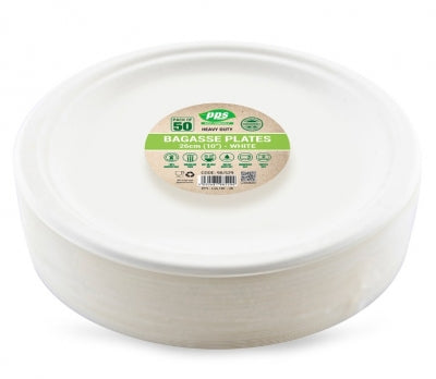10" Bagasse Plate 26cm 50 Pack