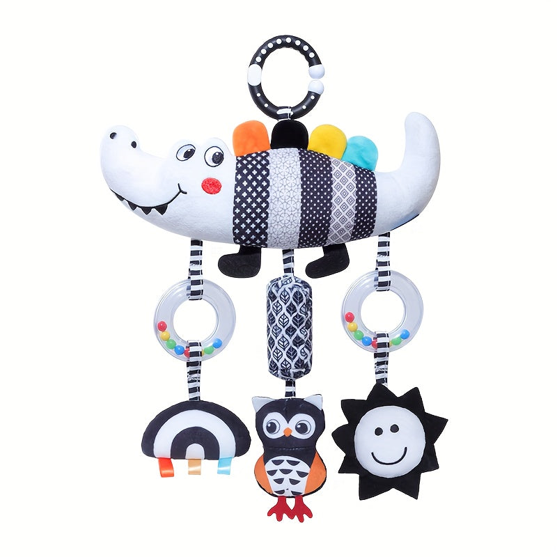 [Soft Animal Plush Toys] Soft Black and White Animal Wind Chime Plush Toys | for Baby Car Seat & Stroller, Hanging Rattle Toys | Ideal Christmas Gift for Infants 0-3 Years Old, Chinese Mainland Origin