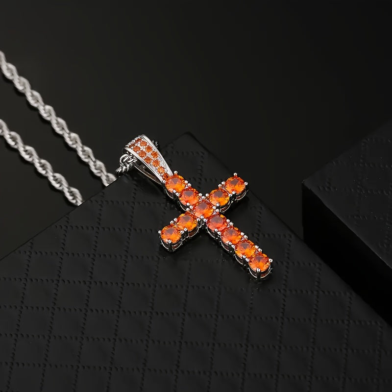 Hip Hop Cross Copper With 4mm Zirconia 14K Golden Plated Pendant Necklace