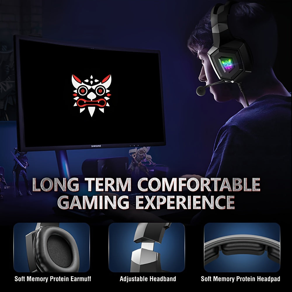 ONIKUMA K8 Wearable Gaming Headset For Computer With Microphone Wired Headset-gaming Headphones For PS4/PS5/Xbox One/PC With LED Lights, For Playstation Headset With Noise Reduction 7.1 Surround Sound Over-Ear And Wired 3.5mm