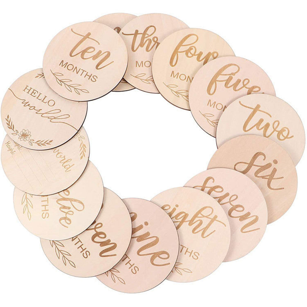 14pcs Wooden Baby Monthly Milestone Cards - Document Your Little One's Growth With Light Wood Photo Discs, Halloween, Thanksgiving And Christmas Gift