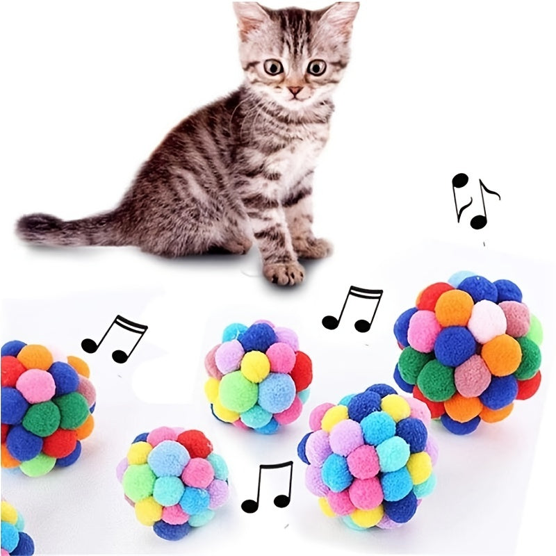 Brighten Up Your Cat's Day with Colorful Pom Pom Balls - High Quality Pet Toy!