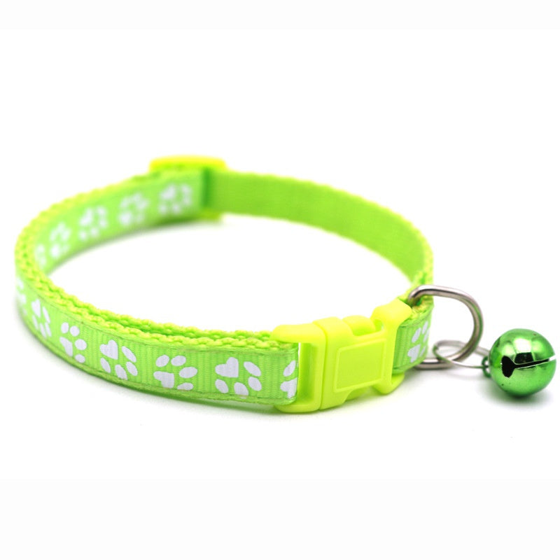 Rainbow Cute Bell Collar with Adjustable Buckle and Paw Print Design for Cats
