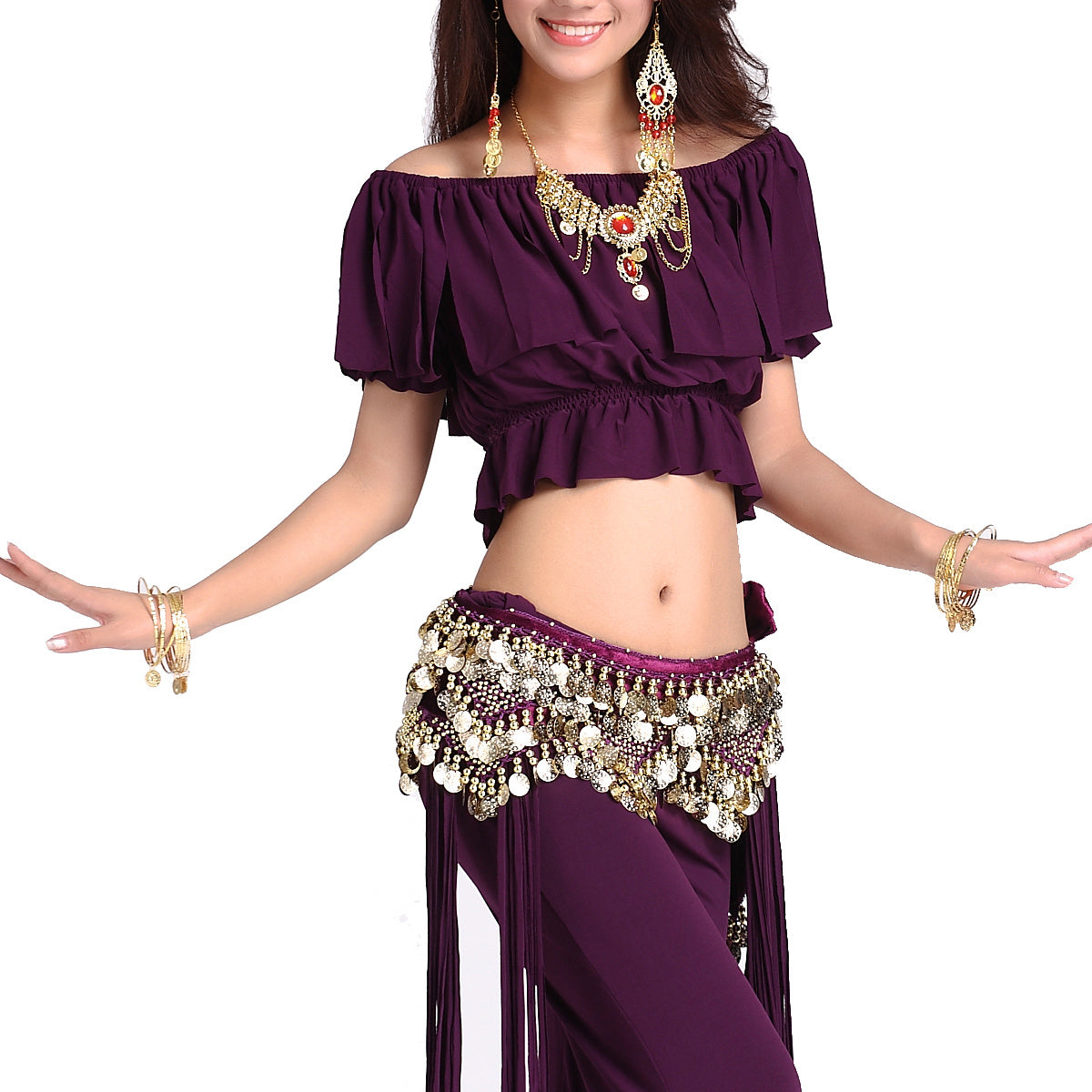 Vibrant Belly Dance Hip Scarf Wrap Skirt for Women - Golden Coins and Beads Accessories, Jingle Music, Egyptian-Inspired Design - Perfect for Rave Outfit, Halloween Costume, Festival Clothing, Carnival, Christmas Party, Perfo